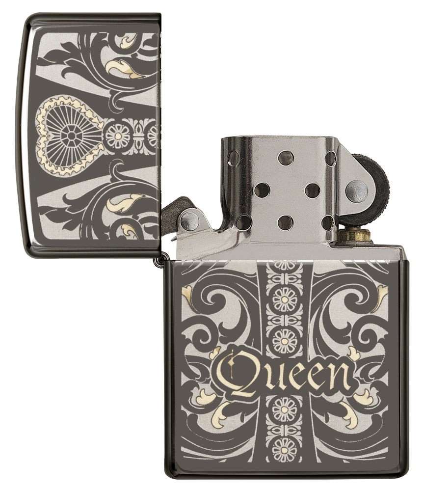 Front shot of Zippo Bejeweled Beetle Design High Polish Brass Windproof Lighter standing at a 3/4 angle.