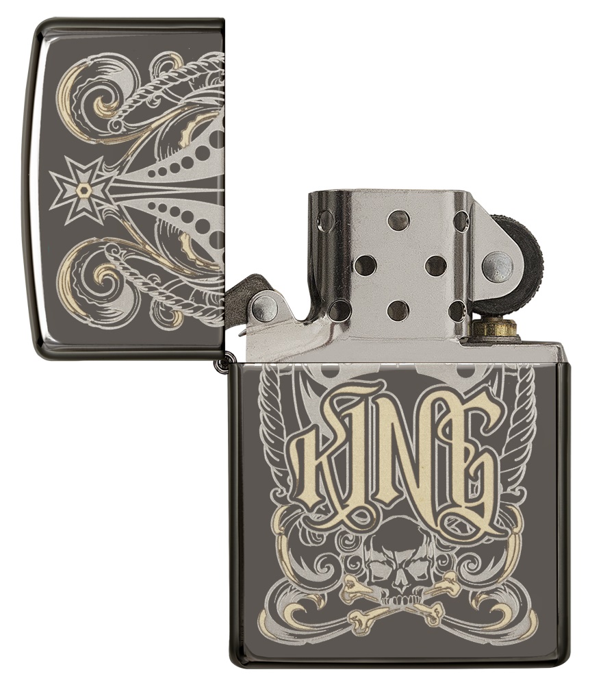 Front shot of Zippo Bejeweled Beetle Design High Polish Brass Windproof Lighter standing at a 3/4 angle.