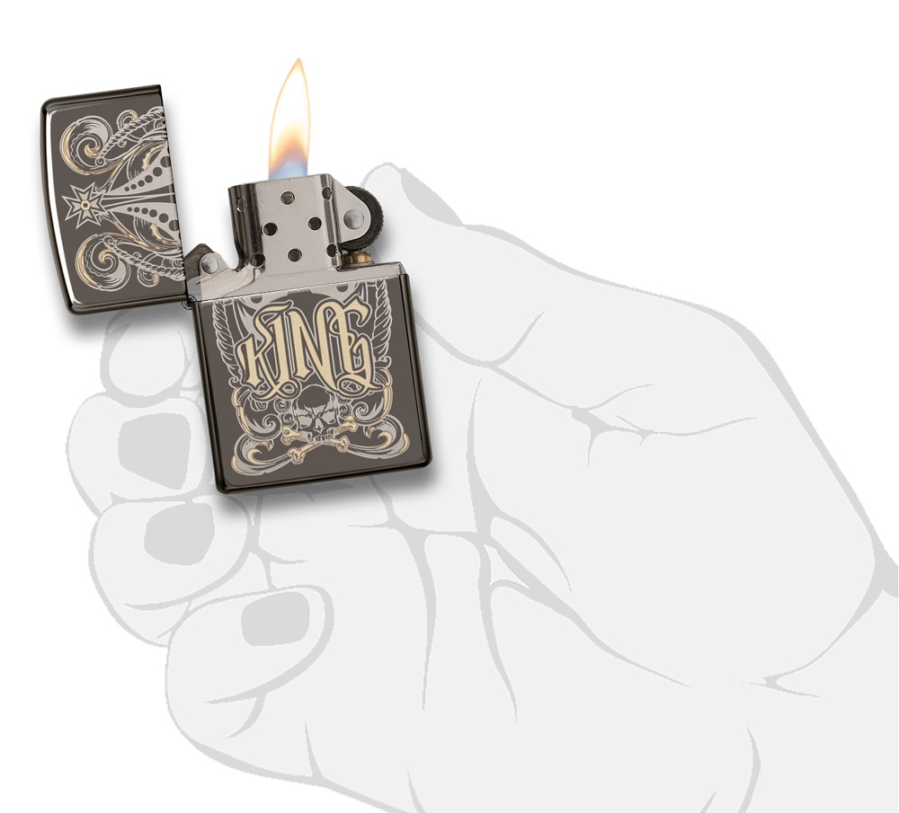 Front shot of Zippo Bejeweled Beetle Design High Polish Brass Windproof Lighter standing at a 3/4 angle.