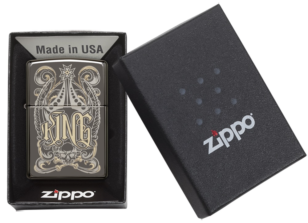Front shot of Zippo Bejeweled Beetle Design High Polish Brass Windproof Lighter standing at a 3/4 angle.