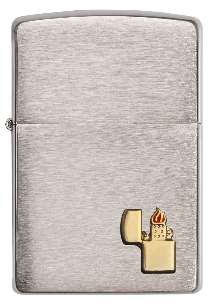 Front shot of Zippo Bejeweled Beetle Design High Polish Brass Windproof Lighter standing at a 3/4 angle.
