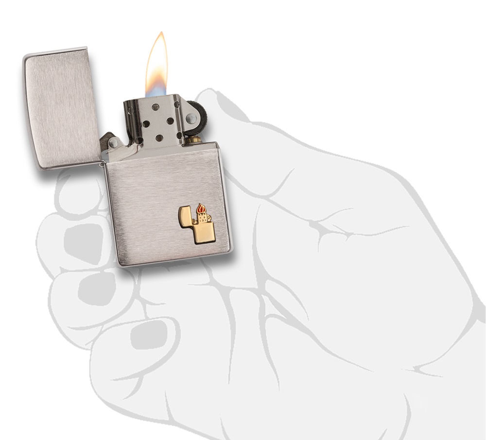 Front shot of Zippo Bejeweled Beetle Design High Polish Brass Windproof Lighter standing at a 3/4 angle.