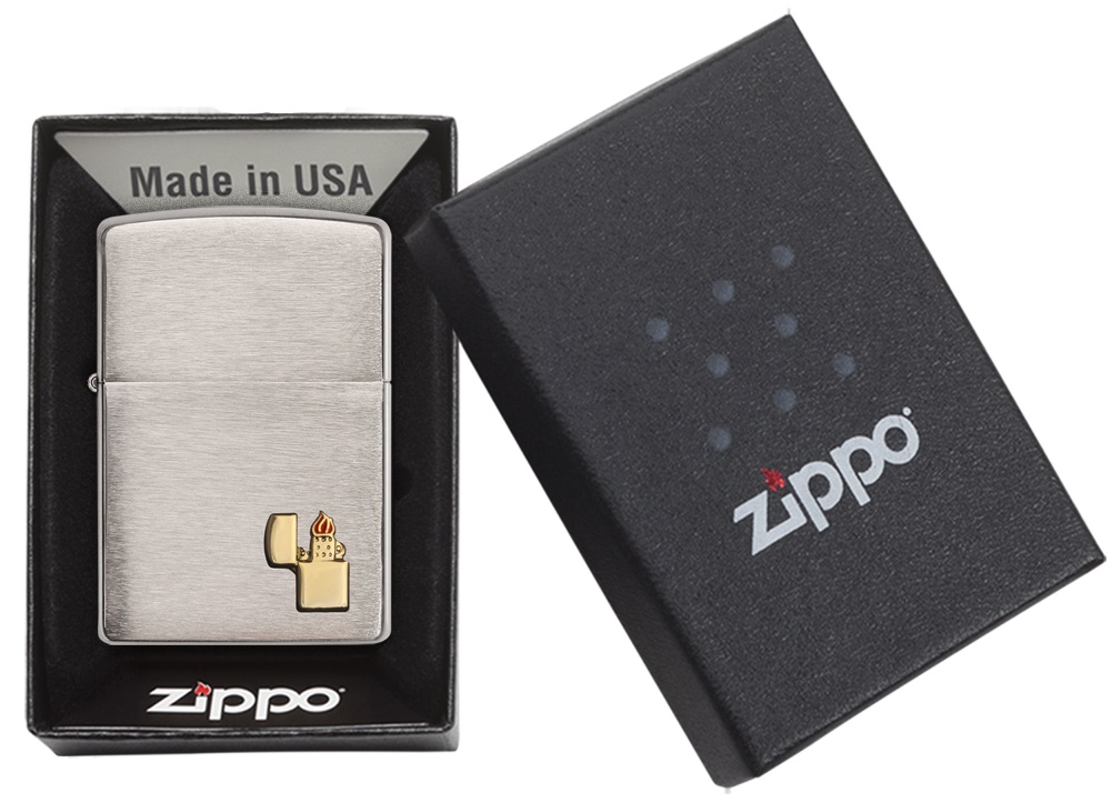 Front shot of Zippo Bejeweled Beetle Design High Polish Brass Windproof Lighter standing at a 3/4 angle.