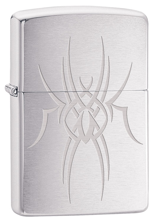 Front shot of Zippo Bejeweled Beetle Design High Polish Brass Windproof Lighter standing at a 3/4 angle.