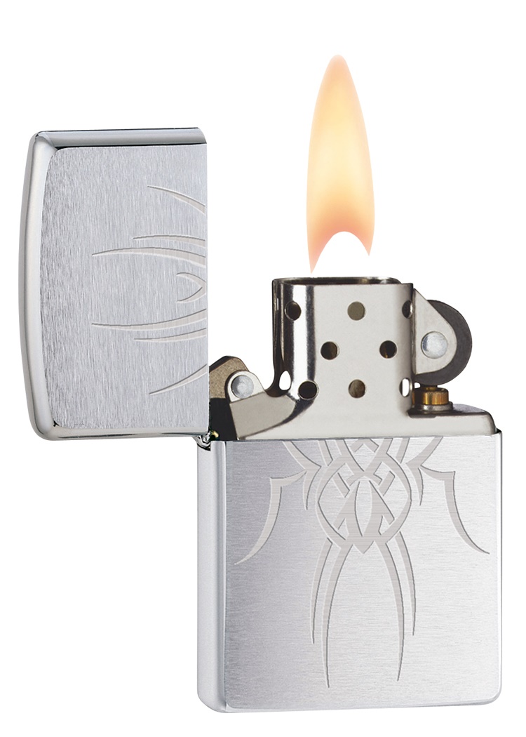 Front shot of Zippo Bejeweled Beetle Design High Polish Brass Windproof Lighter standing at a 3/4 angle.