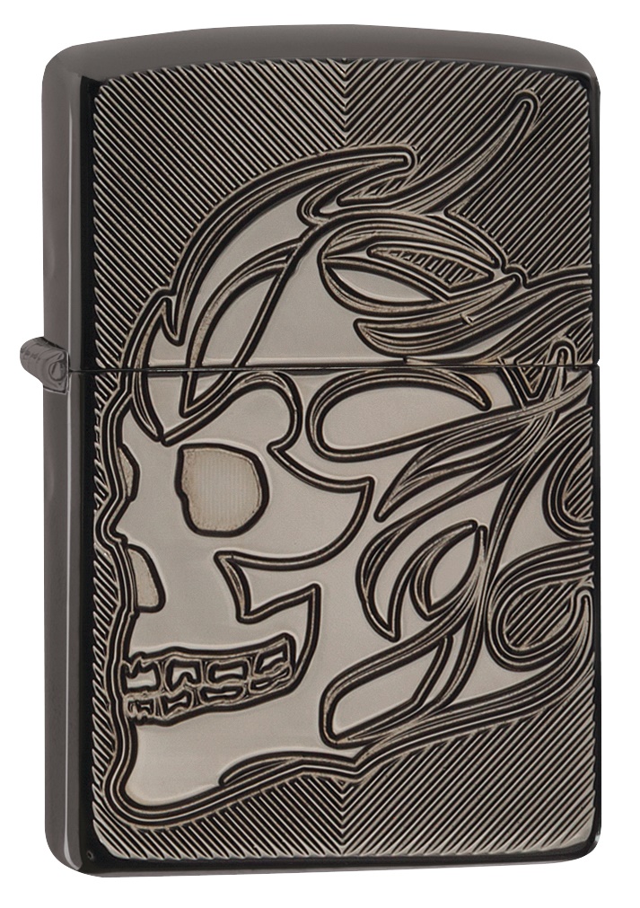 Front shot of Zippo Bejeweled Beetle Design High Polish Brass Windproof Lighter standing at a 3/4 angle.