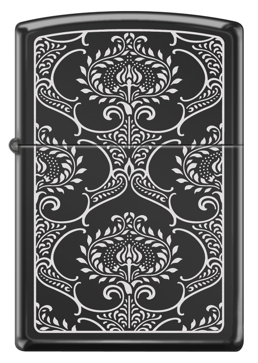 Front shot of Zippo Bejeweled Beetle Design High Polish Brass Windproof Lighter standing at a 3/4 angle.