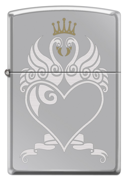 Front shot of Zippo Bejeweled Beetle Design High Polish Brass Windproof Lighter standing at a 3/4 angle.