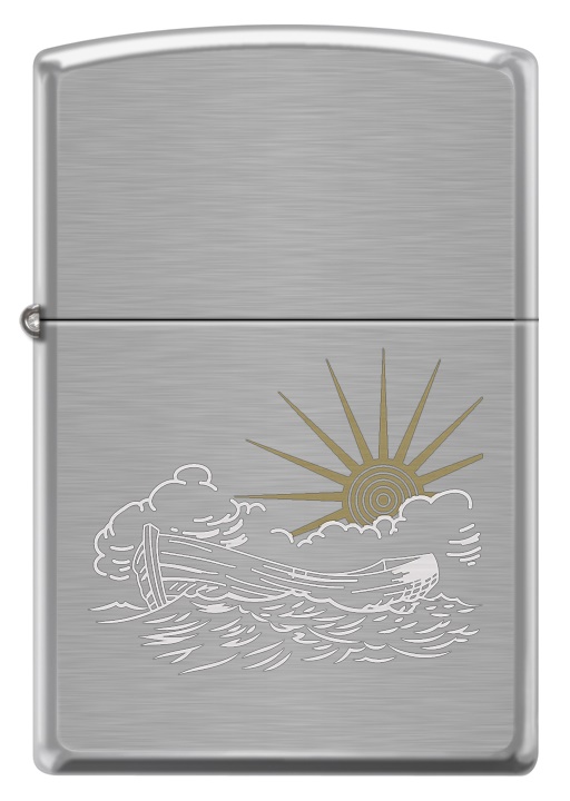 Front shot of Zippo Bejeweled Beetle Design High Polish Brass Windproof Lighter standing at a 3/4 angle.