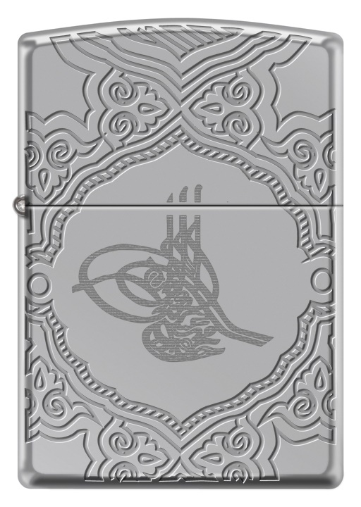 Front shot of Zippo Bejeweled Beetle Design High Polish Brass Windproof Lighter standing at a 3/4 angle.