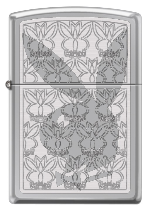 Front shot of Zippo Bejeweled Beetle Design High Polish Brass Windproof Lighter standing at a 3/4 angle.