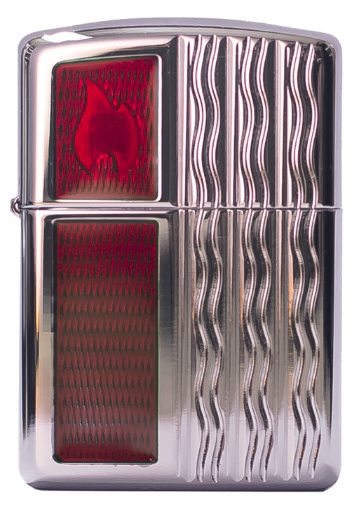 Front shot of Zippo Bejeweled Beetle Design High Polish Brass Windproof Lighter standing at a 3/4 angle.
