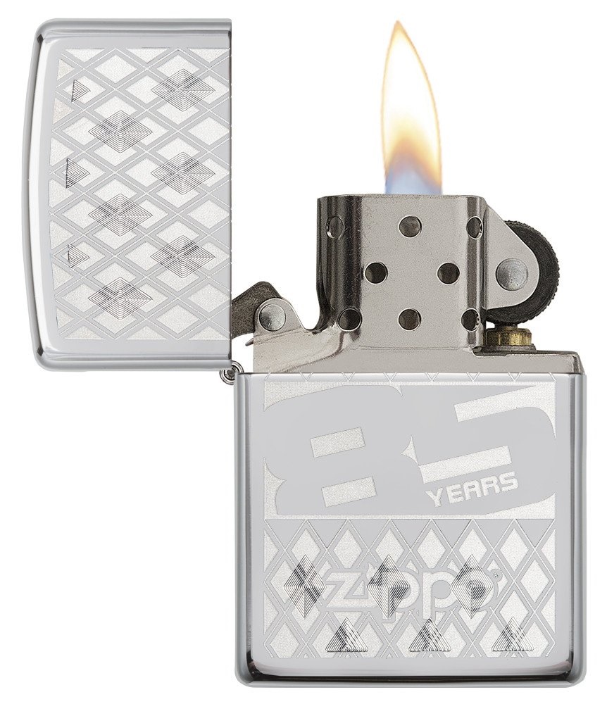 Front shot of Zippo Bejeweled Beetle Design High Polish Brass Windproof Lighter standing at a 3/4 angle.
