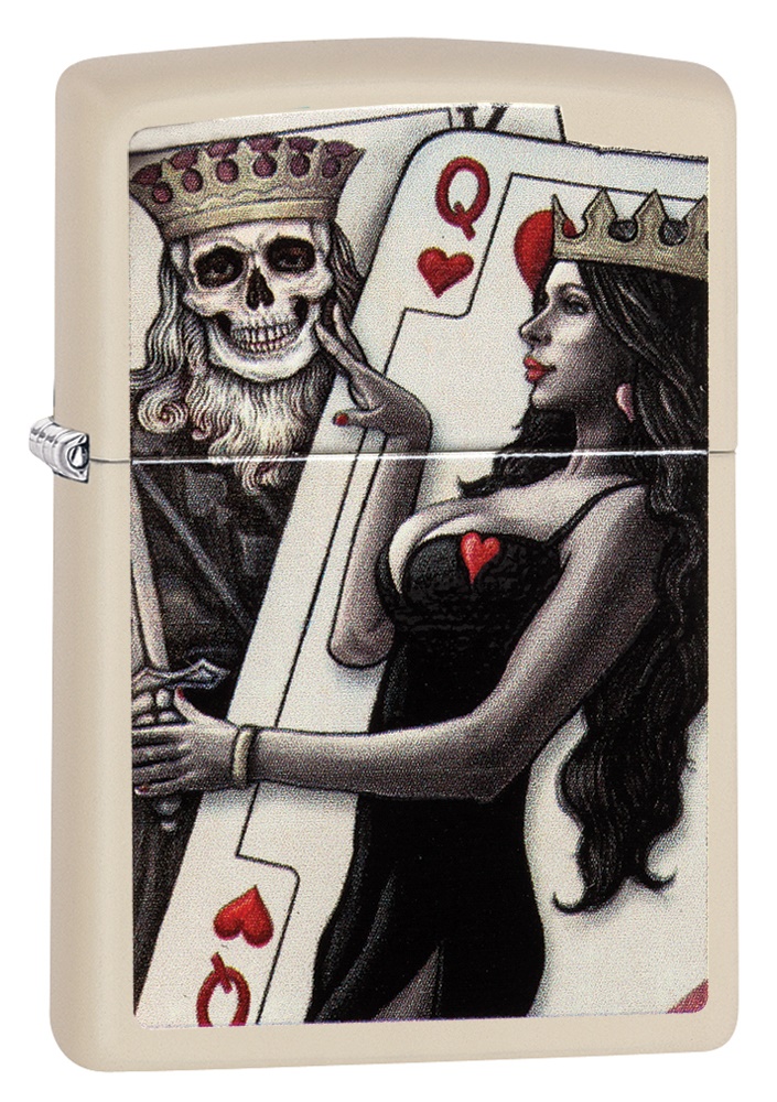 Front shot of Zippo Bejeweled Beetle Design High Polish Brass Windproof Lighter standing at a 3/4 angle.
