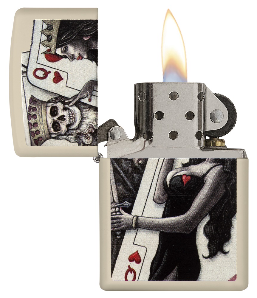 Front shot of Zippo Bejeweled Beetle Design High Polish Brass Windproof Lighter standing at a 3/4 angle.