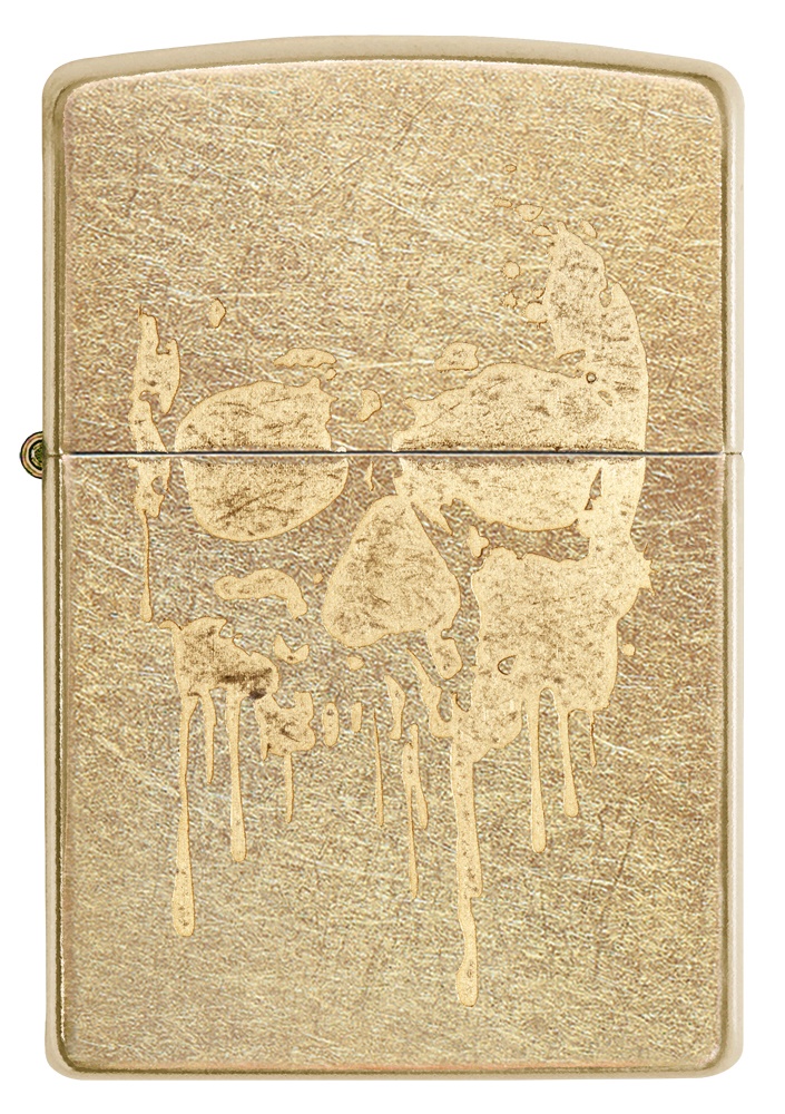 Front shot of Zippo Bejeweled Beetle Design High Polish Brass Windproof Lighter standing at a 3/4 angle.