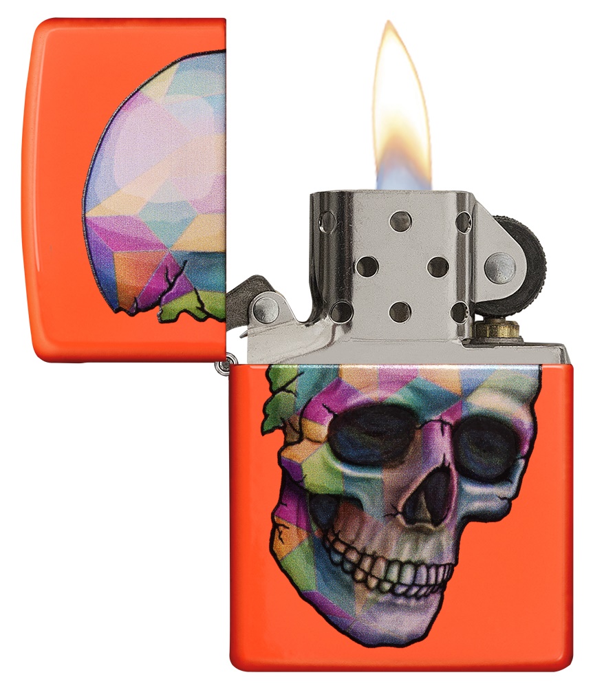 Front shot of Zippo Bejeweled Beetle Design High Polish Brass Windproof Lighter standing at a 3/4 angle.