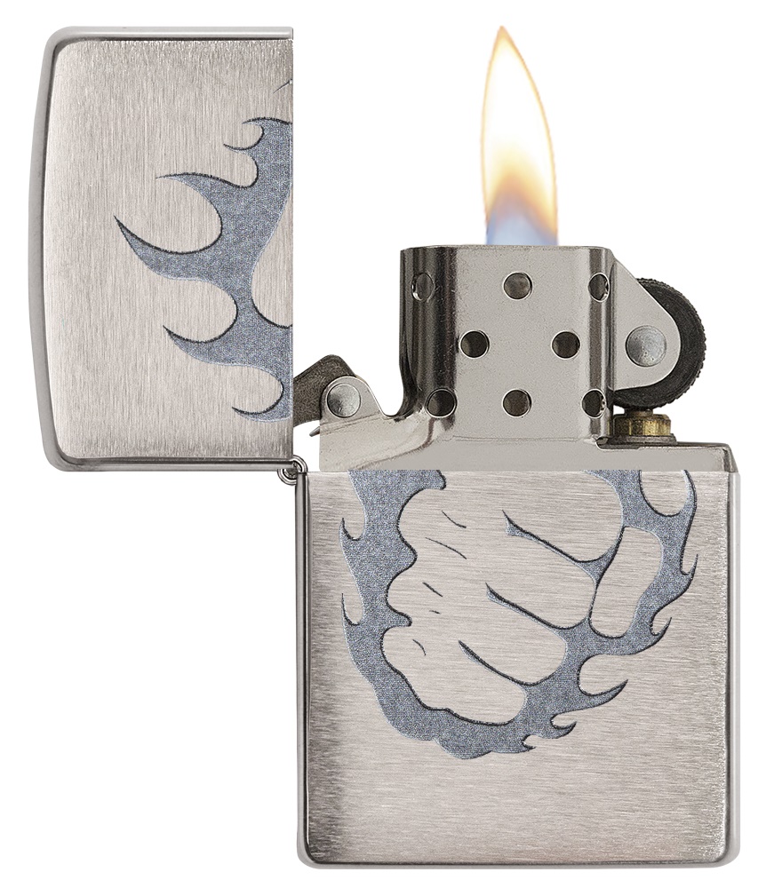 Front shot of Zippo Bejeweled Beetle Design High Polish Brass Windproof Lighter standing at a 3/4 angle.