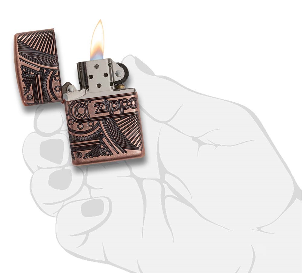 Front shot of Zippo Bejeweled Beetle Design High Polish Brass Windproof Lighter standing at a 3/4 angle.