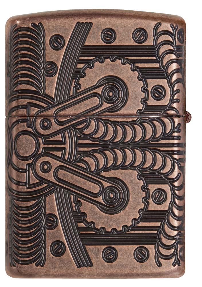 Front shot of Zippo Bejeweled Beetle Design High Polish Brass Windproof Lighter standing at a 3/4 angle.