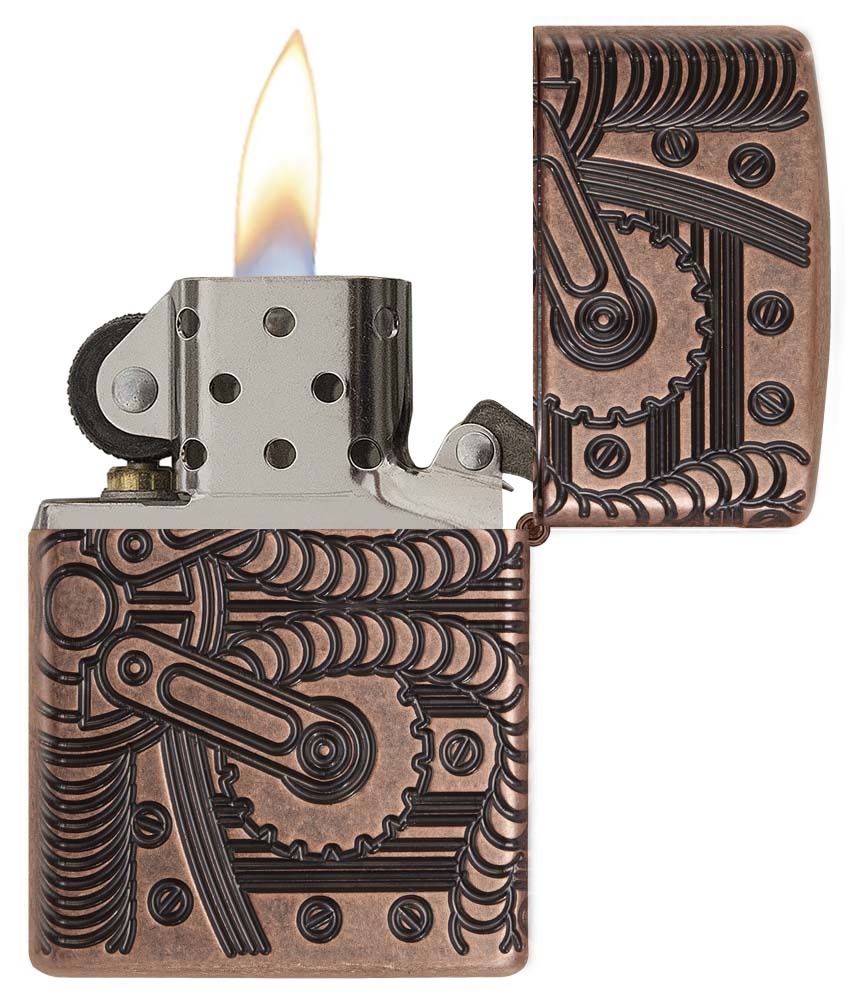 Front shot of Zippo Bejeweled Beetle Design High Polish Brass Windproof Lighter standing at a 3/4 angle.