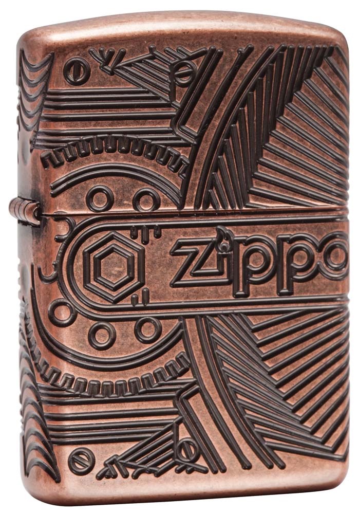 Front shot of Zippo Bejeweled Beetle Design High Polish Brass Windproof Lighter standing at a 3/4 angle.