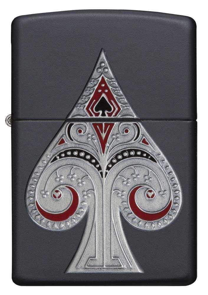 Front shot of Zippo Bejeweled Beetle Design High Polish Brass Windproof Lighter standing at a 3/4 angle.