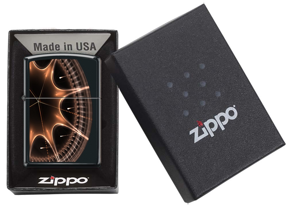 Front shot of Zippo Bejeweled Beetle Design High Polish Brass Windproof Lighter standing at a 3/4 angle.