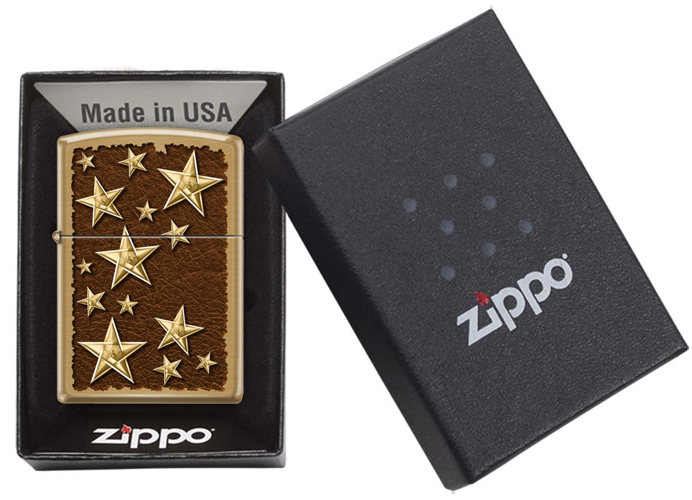 Front shot of Zippo Bejeweled Beetle Design High Polish Brass Windproof Lighter standing at a 3/4 angle.