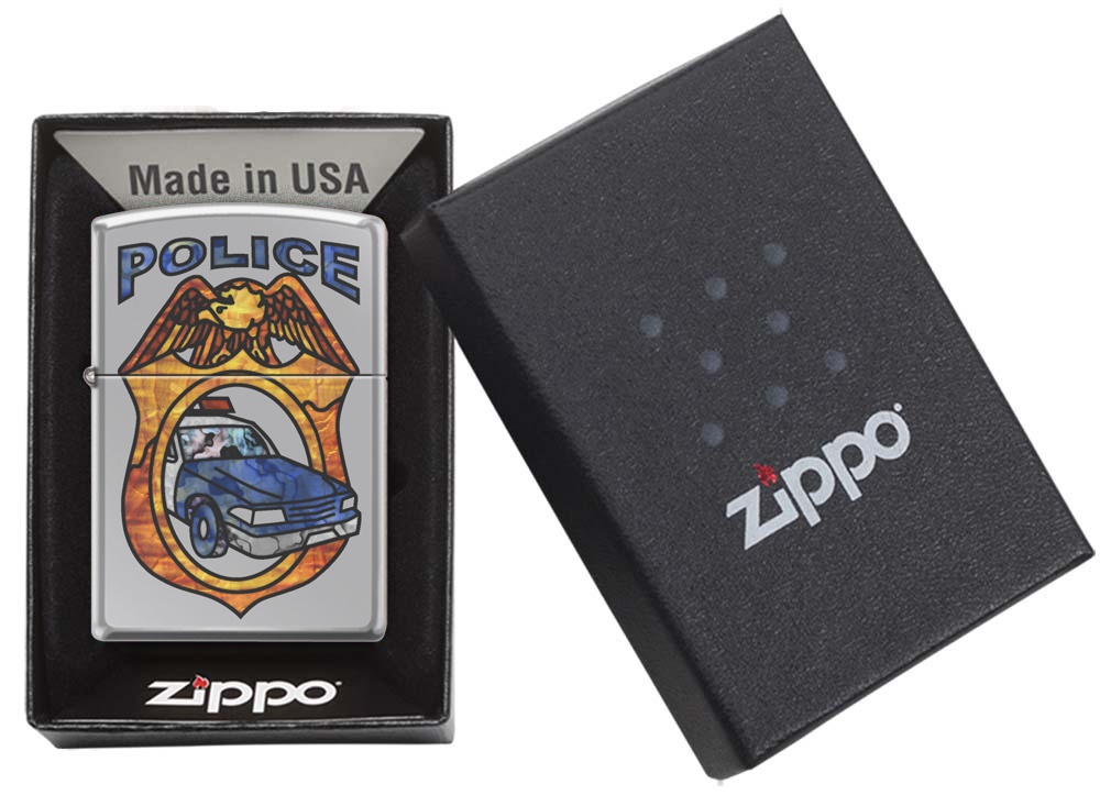Front shot of Zippo Bejeweled Beetle Design High Polish Brass Windproof Lighter standing at a 3/4 angle.