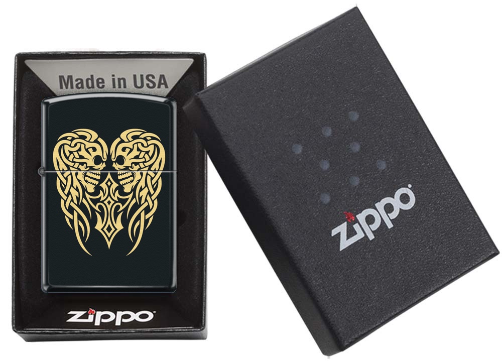 Front shot of Zippo Bejeweled Beetle Design High Polish Brass Windproof Lighter standing at a 3/4 angle.
