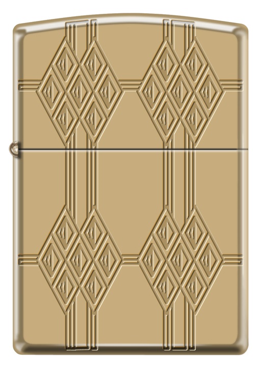 Front shot of Zippo Bejeweled Beetle Design High Polish Brass Windproof Lighter standing at a 3/4 angle.
