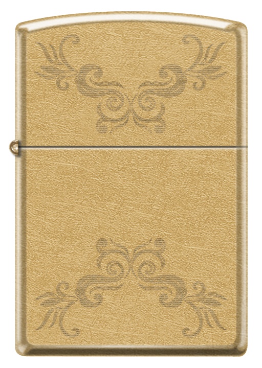 Front shot of Zippo Bejeweled Beetle Design High Polish Brass Windproof Lighter standing at a 3/4 angle.