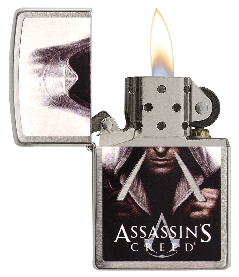 Front shot of Zippo Bejeweled Beetle Design High Polish Brass Windproof Lighter standing at a 3/4 angle.