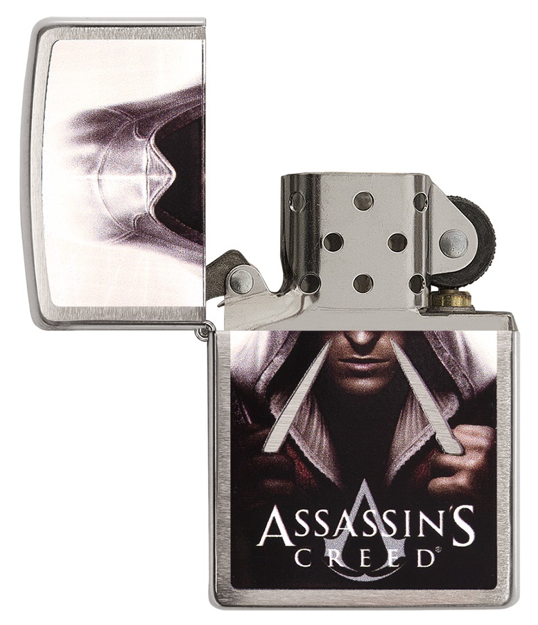 Front shot of Zippo Bejeweled Beetle Design High Polish Brass Windproof Lighter standing at a 3/4 angle.