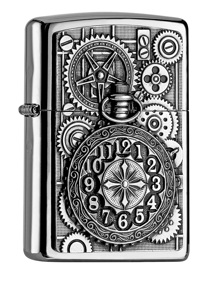 Front shot of Zippo Bejeweled Beetle Design High Polish Brass Windproof Lighter standing at a 3/4 angle.