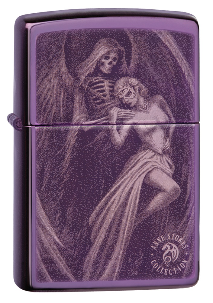 Front shot of Zippo Bejeweled Beetle Design High Polish Brass Windproof Lighter standing at a 3/4 angle.