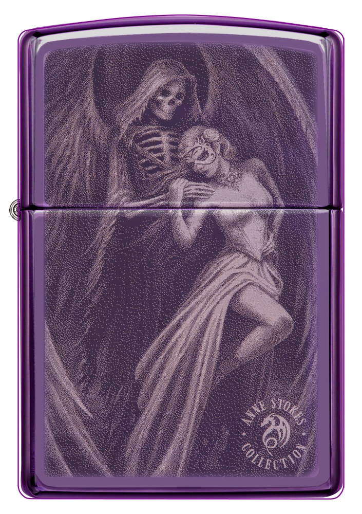 Front shot of Zippo Bejeweled Beetle Design High Polish Brass Windproof Lighter standing at a 3/4 angle.