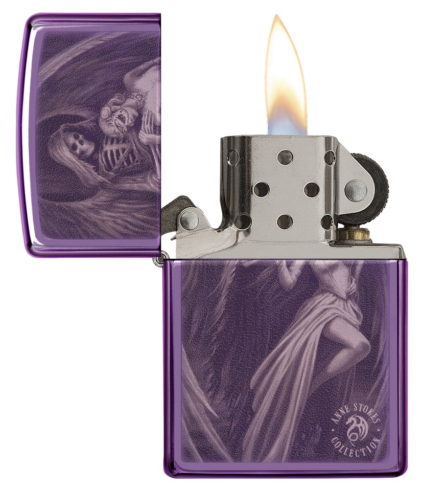Front shot of Zippo Bejeweled Beetle Design High Polish Brass Windproof Lighter standing at a 3/4 angle.