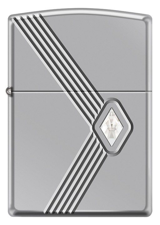 Front shot of Zippo Bejeweled Beetle Design High Polish Brass Windproof Lighter standing at a 3/4 angle.