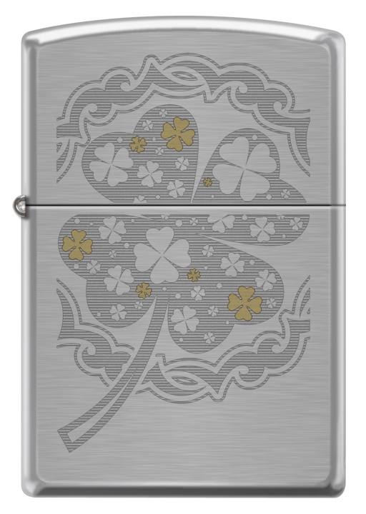 Front shot of Zippo Bejeweled Beetle Design High Polish Brass Windproof Lighter standing at a 3/4 angle.