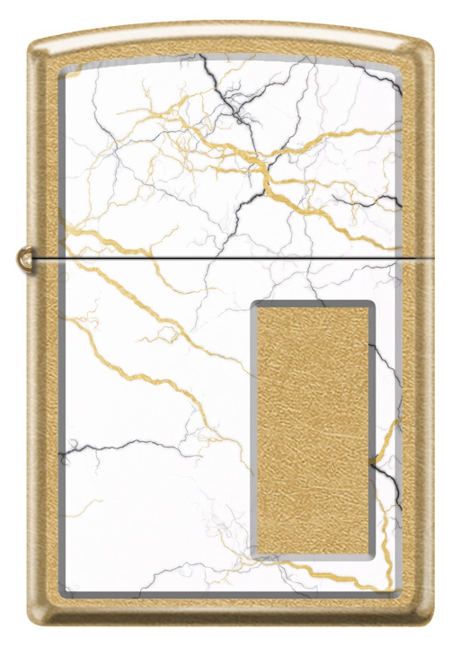 Front shot of Zippo Bejeweled Beetle Design High Polish Brass Windproof Lighter standing at a 3/4 angle.