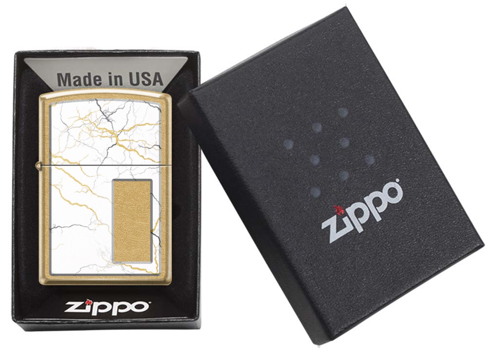 Front shot of Zippo Bejeweled Beetle Design High Polish Brass Windproof Lighter standing at a 3/4 angle.