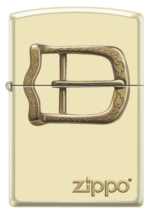 Front shot of Zippo Bejeweled Beetle Design High Polish Brass Windproof Lighter standing at a 3/4 angle.
