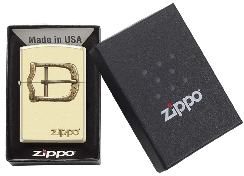 Front shot of Zippo Bejeweled Beetle Design High Polish Brass Windproof Lighter standing at a 3/4 angle.