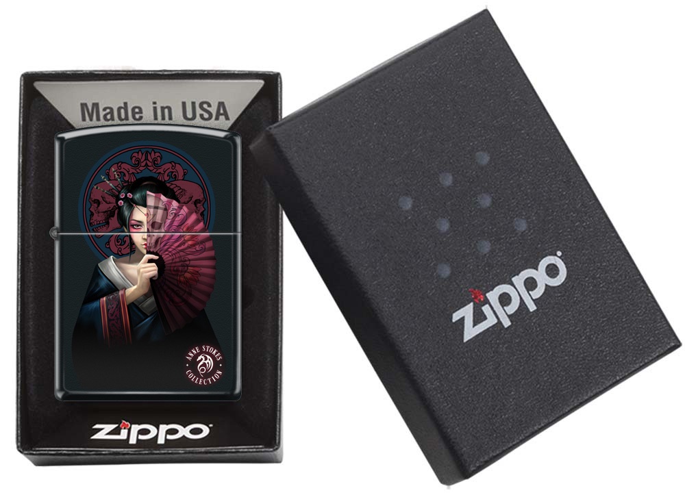 Front shot of Zippo Bejeweled Beetle Design High Polish Brass Windproof Lighter standing at a 3/4 angle.