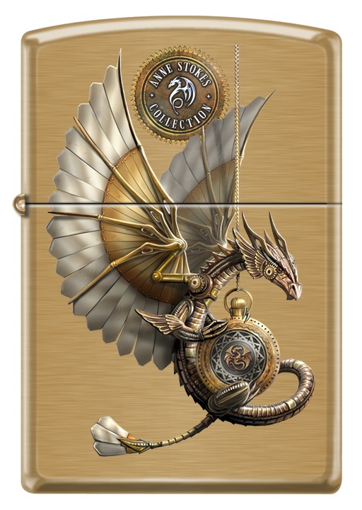 Front shot of Zippo Bejeweled Beetle Design High Polish Brass Windproof Lighter standing at a 3/4 angle.