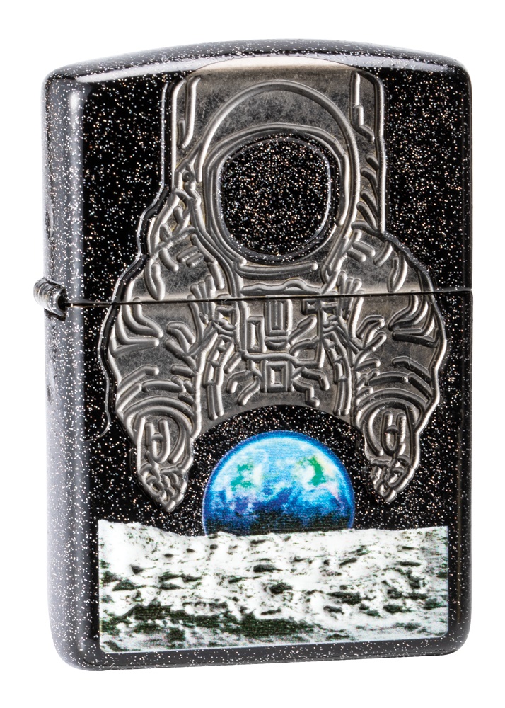 Front shot of Zippo Bejeweled Beetle Design High Polish Brass Windproof Lighter standing at a 3/4 angle.