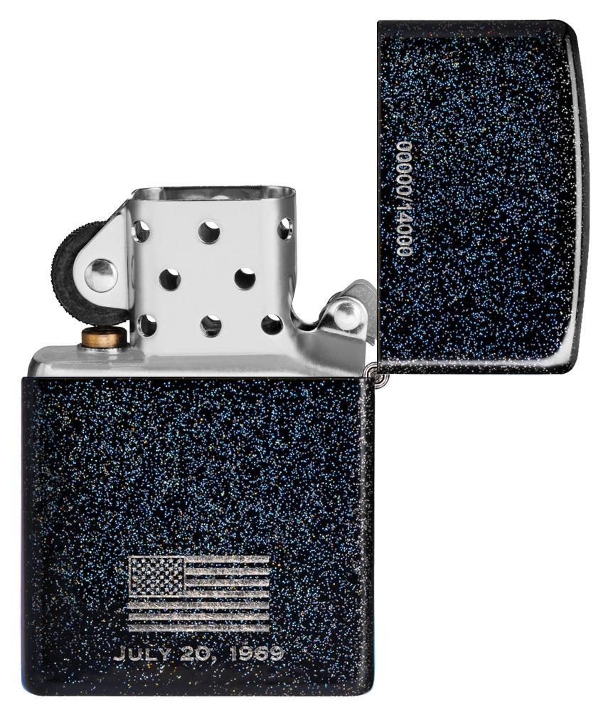 Front shot of Zippo Bejeweled Beetle Design High Polish Brass Windproof Lighter standing at a 3/4 angle.