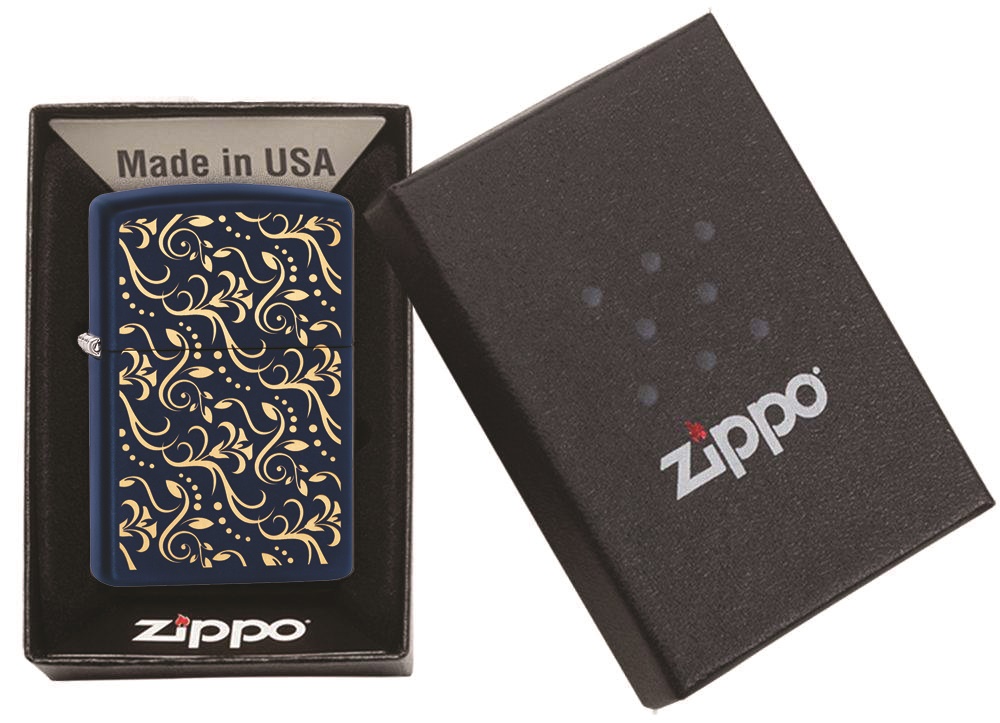 Front shot of Zippo Bejeweled Beetle Design High Polish Brass Windproof Lighter standing at a 3/4 angle.